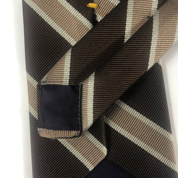Vintage PARISIAN "Blanford Rep" Repp Stripe Tie Brown & Tan Silk Blend - Picture 7 of 8